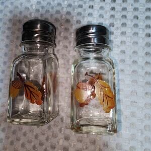 VINTAGE CLEAR GLASS HANDPAINTED SALT & PEPPER SHAKERS